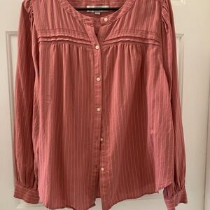 LOFT Pink Striped Button Down Shirt